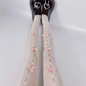 Milky White Openwork Bow Fishnet Stockings 0D Ultra Thin Nylon Seamless Women's Tights Spring Autumn Wear - Product Image 3