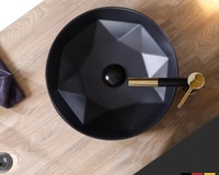 Moderne Vente à Chaud Prix d'Usine Rond et Diamant Style Céramique Comptoir Noir Mat Labavo Évier f Lavabo