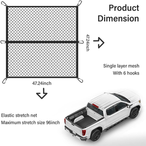 ตาข่ายพับเก็บได้สำหรับบรรทุกสัมภาระในกระบะรถกระบะและท้ายรถ SUV ขนาด 4'x4' แข็งแรงพิเศษ ยืดหยุ่นได้ มาพร้อมคลิปคาราไบเนอร์ 6 ตัว ใช้ได้สองแบบ - Product Image 5