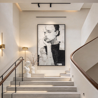 Art mural texturé peint à la main, portrait féminin abstrait fleuri, toile verticale, déco vintage chambre