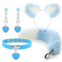 Ensemble populaire d'accessoires de bondage pour lesbiennes : Plug anal en métal, queue de lapin/renard/chat, pinces à tétons, bandeau, oreilles de chat et autres jouets sexuels SM
