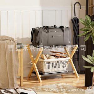 Bamboo Luggage Rack Double Layer <b>Foldable</b> Storage Shelf For Hotel Home Use - Product Image 2