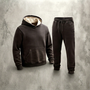 Conjunto Deportivo de Invierno para Hombre, 100% Algodón, Sudadera y Pantalones Deportivos Casuales con Cordón, Cintura Media, Lavado Claro, Logotipo Personalizado, Talla 6XL - Product Image 1