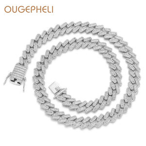 OUGEPHELI Collar Cubano de 14mm con 3 Hileras de Circonitas Estilo Hip Hop, Cadena Cubana Miami - Product Image 1