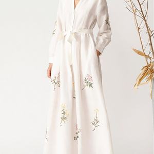 Nouvelles robes d'été pour femmes, robes décontractées amples et modestes avec motifs floraux brodés, robe maxi en lin et coton - Product Image 3