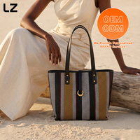 Tas Wanita LZ Factory Beach Woven PU, Tas Tote Besar untuk Liburan Musim Panas, Tas Selempang Bahu dengan Logo Custom, Tas Wanita