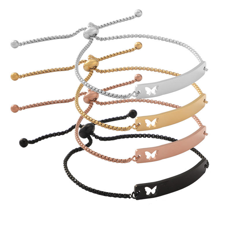 Adjustable Sleek Metal Chain Fashion Bracelet Rectangular Bar with