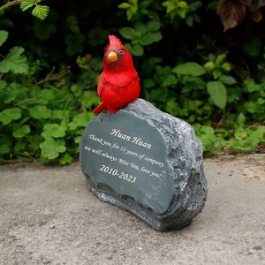 Kırmızı kardinal kuş ile özel Pet anıt plak, bahçe dekor için altın yazı ile gri reçine taş - Product Image 4