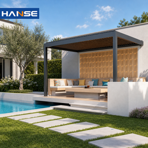 Pergola en aluminium avec revêtement en poudre de couleur personnalisée, toit à lamelles réglables électriquement, anti-rouille, imperméable, auvent de patio extérieur, cour arrière - Product Image 1