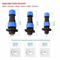 Connecteurs de câble LED étanches IP68 SD13 25A 10A 5A 1/2/3/4/5/6/7 broches, fiche et prise aviation mâle/femelle à bride