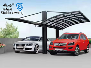 Abri de voiture double en aluminium courbé (panneau PC fumé) pour villa, jardin, allée - Anti-UV et isolation phonique - Product Image 4