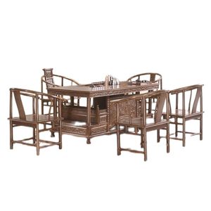 Juego de Mesa de Té de Madera de Ala de Pollo y Caoba con Sistema Mortise y Tenon, Estilo Chino Moderno, para Sala de Estar y Recepción, Modelo 074, Origen Jiangsu, 074 Caoba - Product Image 5