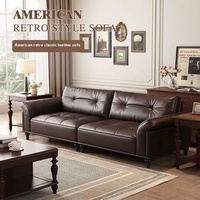 2024 Vintage Style français rétro canapé droit nouveau cuir véritable Style américain grand ensemble pour salon pour petits appartements