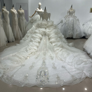 Jancember XS077 Robes de mariée élégantes à col en V et à longue queue gonflée - Product Image 5