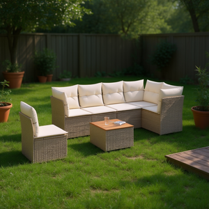 Conjunto de Sofás de Jardín de Ratán Beige para 6 Personas, Muebles de Exterior Resistentes a la Intemperie, Diseño Contemporáneo - Product Image 2