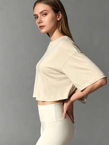 Camiseta Deportiva de Manga Corta para Mujer, 100% Algodón, con Logotipo Personalizado, para Gimnasio, Yoga, Entrenamiento, Estilo Holgado, Cuello Redondo - Product Image 6