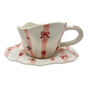 Mug en céramique VL mignon d'inspiration coréenne avec nœud, motif nœud rose peint à la main, idéal pour la rentrée scolaire ou les cadeaux d'affaires - Product Image 5