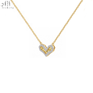 Nouveau produit : Collier en or jaune massif 14 carats avec cœur cannelé et diamants, gravé par CNC, bijoux raffinés pour femme, idéal pour un anniversaire. - Product Image 2