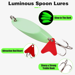 Señuelos de Pesca Tipo Cuchara, Brillan en la Oscuridad, Señuelos Giratorios de Metal Duro para Salmón, Lubina, Trucha, Lucio, Crappie, Walleye, Agua Salada y Agua Dulce - Product Image 2