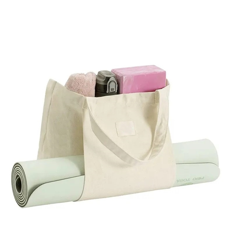 Bolsa de yoga grande en blanco con logotipo personalizado al por mayor, bolsa de lona de algodón para esterilla de yoga