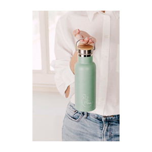 Bottiglia d'acqua in acciaio inossidabile Flora da 500 ml, isolata con coperchio in legno per uso quotidiano - Product Image 1