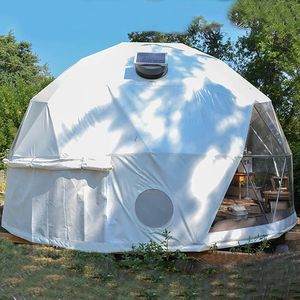 Tente dôme de camping de luxe 6M avec salle de bain, résistante à la neige, pod de glamping, tentes finies avec toit en toile PVC - Product Image 1