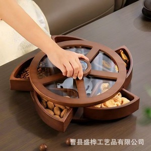 Caja giratoria de madera para frutos secos, contenedor redondo para refrigerios y dulces para la sala de estar con paneles transparentes y divisores. - Product Image 5