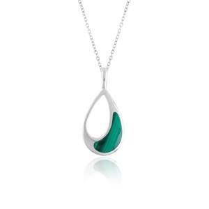 GEMKORA – collier avec pendentif en cristal de malachite, en argent 925, en forme de goutte d'eau, serti de pierres précieuses vertes naturelles, à porter au quotidien - Product Image 1