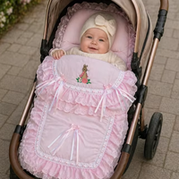 Couverture de poussette rose de luxe pour bébé avec broderie de lapin, sac de couchage pour bébé, couverture douce pour poussette et nid douillet pour nouveau-né