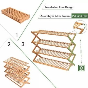 Modern Bamboo <b>Shoe</b> <b>Rack</b> 4 Layers Freestanding Natural Wood Design For Home Use - Product Image 3