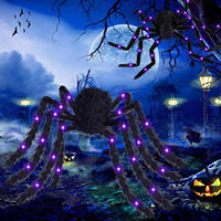 Grande toile en plastique d'araignée en peluche phosphorescente Halloween décoration extérieure accessoires d'araignée poilue pour les décorations de fête dans la cour