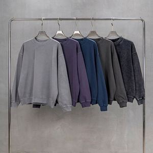 Yingling Custom 380g Thick Cotton Extended Neck Sweatshirt Heavyweight Acid Washed Blank Drop Shoulder Crewneck <b>Sweater</b> for Men - Product Image 1