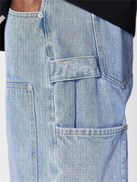 ZY-Short cargo décontracté en coton délavé bleu, logo personnalisé brodé, coupe ample unie, charpentier, jean, jorts baggy pour hommes