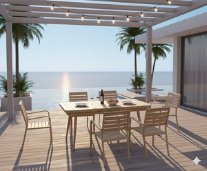 Ensemble de table et chaises de <span class=keywords><strong>jardin</strong></span> extensibles, durables, luxueuses, modernes, confortables, imperméables, pliables, en aluminium, pour salle à manger et <span class=keywords><strong>salon</strong></span> - Product Image 1