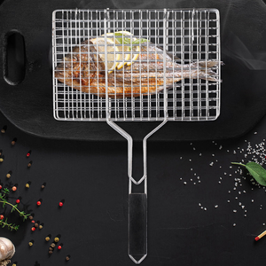 BBQ Accessories Portable Folding Stainless Steel <strong>Grilling</strong> Basket with Handle for Fish Shrimp <strong>Vegetables</strong> - Product Image 2