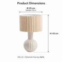 Lampe de table en céramique cannelée, col fin, base d'ampoule, abat-jour plissé crème accordéon, style Japandi nordique, lampe de chevet/bureau E27