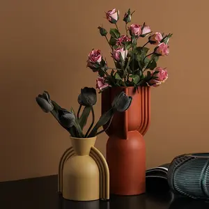 Ins-jarrón de arte geométrico Simple para decoración del hogar, diseño creativo, flor para habitación