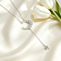 Collier tendance en argent 925 avec chaîne ondulée, pendentif lune étoile en moissanite éternelle, cadeau mignon pour femme