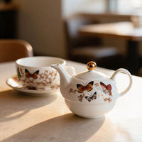 Service à thé et à café en porcelaine fine, empilable, motif papillon, pour une personne
