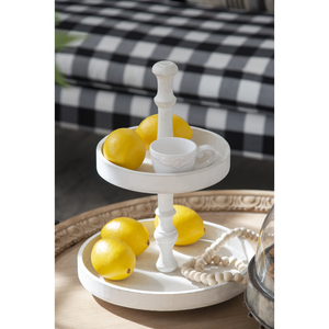 Two-Tiered Round Wooden Tray White 11.8x15.4 <b>Beverage</b> <b>Serving</b> <b>Set</b> - Product Image 6