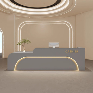 Mostrador de Recepción Blanco <span class=keywords><strong>para</strong></span> Salón de Belleza, Mueble Curvo <span class=keywords><strong>para</strong></span> Salón, Mostrador de Recepción Pequeño, Mostrador Frontal - Product Image 3