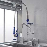 Robinet de cuisine commercial industriel moderne en laiton flexible avec douchette extractible, double poignée, finition chromée, à poser sur comptoir