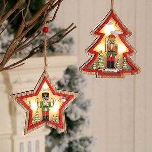 Wooden Christmas Hanging Ornaments Led <b>Lighted</b> House Car Tree Star Shape Festival Decorations - Product Image 3