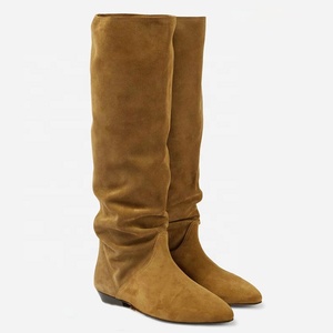 New Suede Loose Upper Shoes Flat Heels Pointed Toe Slouchy Long Boots Women's Wide Fit Knee High <b>Booties</b> - Product Image 6