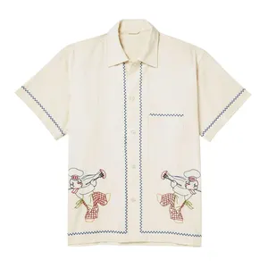 Custom Camp-Collar Button Up Embroidered Herringbone Shirt