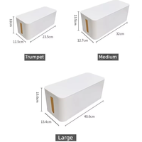 Boîte de rangement en plastique pour bureau JX, boîte de protection pour cordon d'alimentation, style accordéon avec couvercle en bambou, boîte de rangement pour multiprises