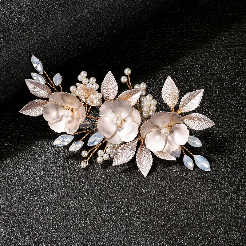 LUOXIN — pinces pour cheveux en feuille de cristal, accessoires bijoux de mariée, pince fantaisie faite à la main, couleur or Rose