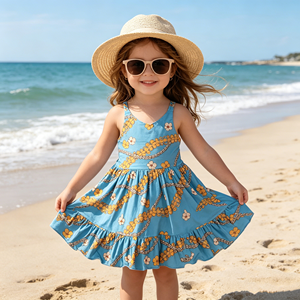 CD6-1 Producción Rápida Personalizada en 3-7 Días, Vestido con Estampado Personalizado, Espalda Cruzada, Estilo Hawaiano, Poliéster/Algodón, Corte en A - Product Image 4