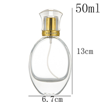 Flacon de parfum en verre premium 50 ml avec bouchon à vis, corps transparent et accents dorés, design rechargeable