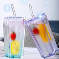 Coupe en verre pentagramme haute esthétique créative 300Ml d'épaisseur avec couvercle tasse tasse de paille